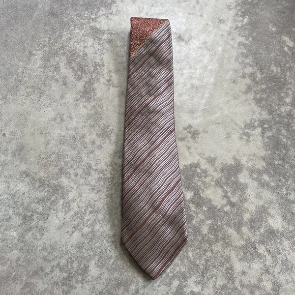 Valentino Silk Mens Neck Tie Made in Italy Striped Geometric Print‎ Red Brown - Picture 1 of 8
